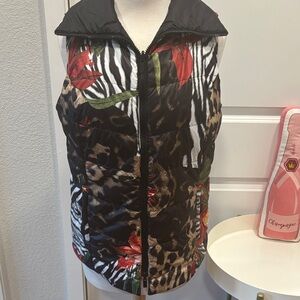 NWT Chico's Multiprint Black Quilted Puffer Vest